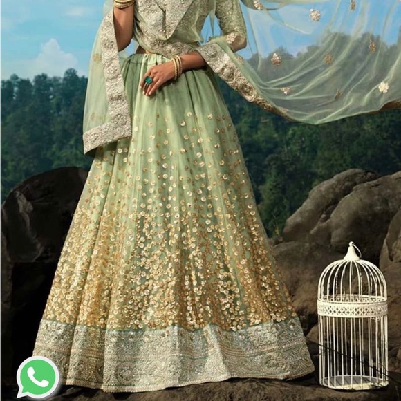 Sea Green Net Base Sequin Zari Resham Work Lehenga - worn only once - Picture 5 of 5